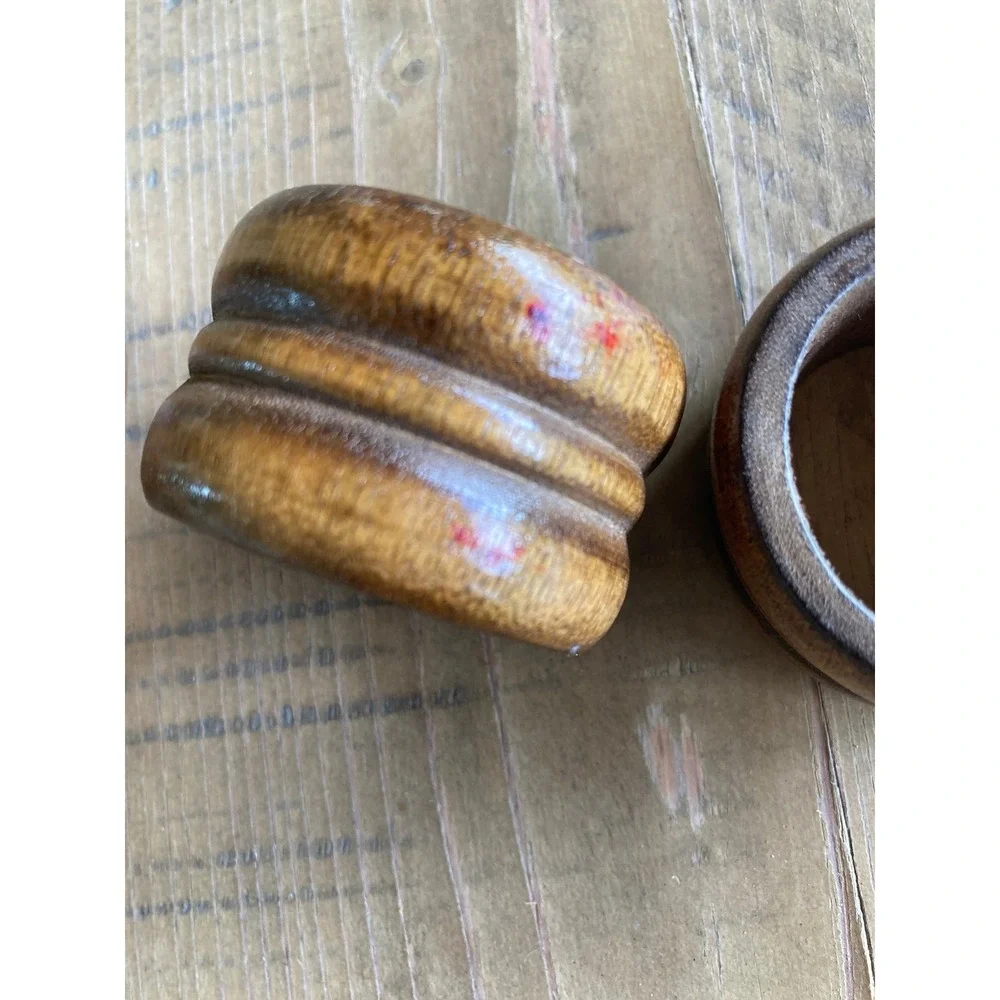 Vintage Knobler Taiwan Wood Napkin Rings Set of 7 Brown Double Groove MCM Rustic